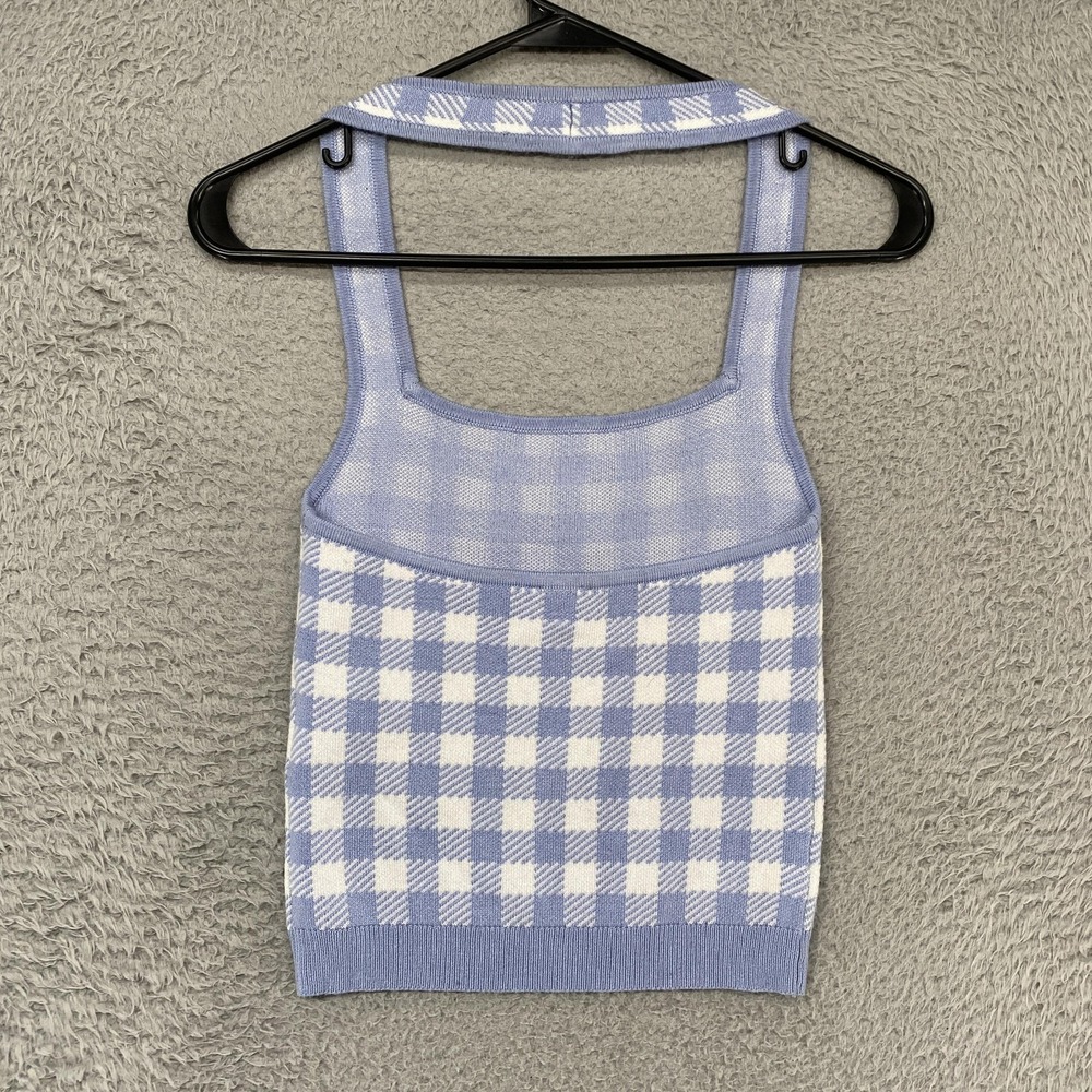 Abercrombie & Fitch Crop Tank Top Womens XS Blue Gingham Plaid Knit Square Neck - Picture 9 of 13